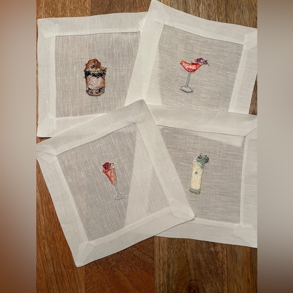 Beverly Hills Linen Embroidered Cocktail Napkin Set - Picture 2 of 8